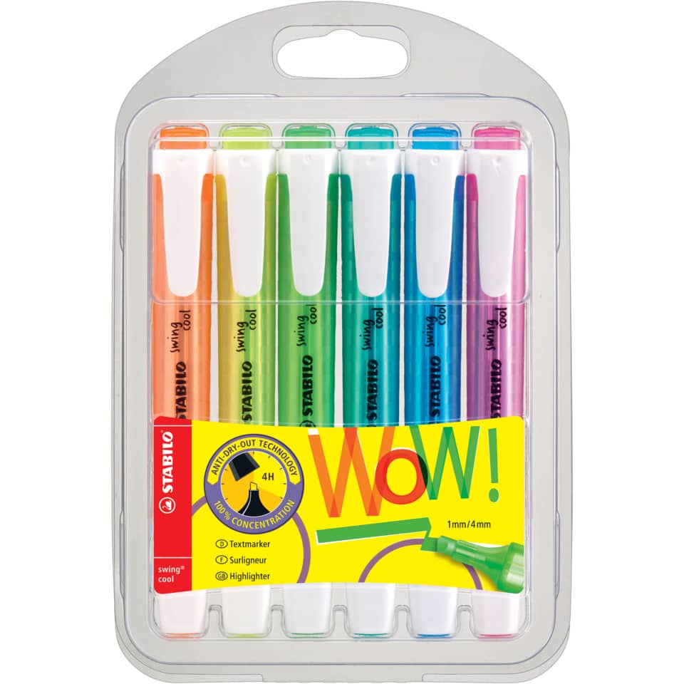 Textmarker swing® cool, Kunststoffetui mit 6 Stiften, sortiert STABILO 275/6-3 STABILO 275/6-3 Swing Cool
