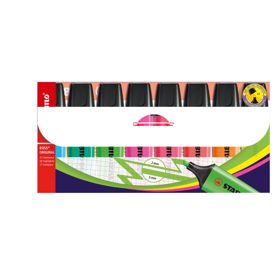 Textmarker BOSS® ORIGINAL, 2-5mm, 8 Stück, sortiert STABILO 70/8