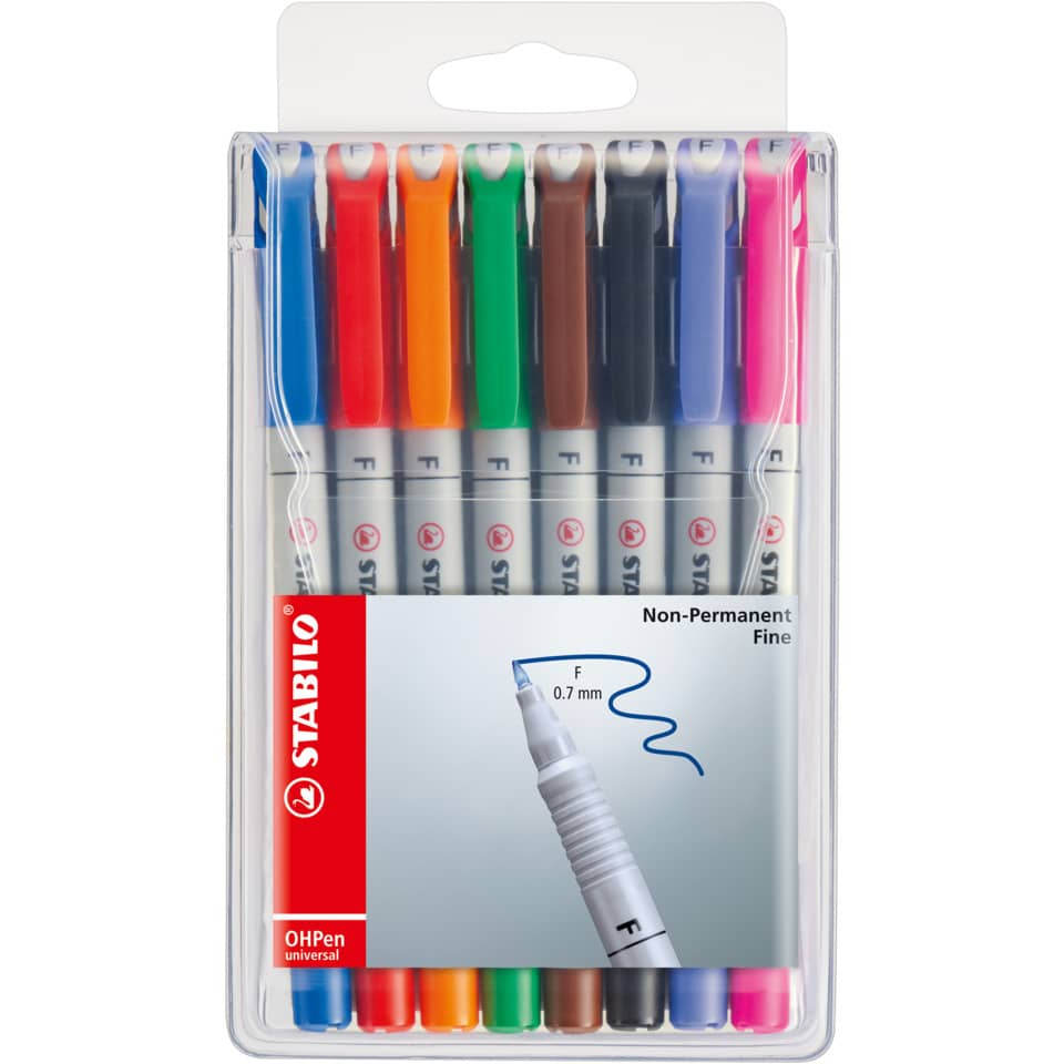 Folienstift OHPen universal, 0,7 mm, wasserlöslich, Etui mit 8 Stiften STABILO 852/8 STABILO 852/8 wasserlöslich