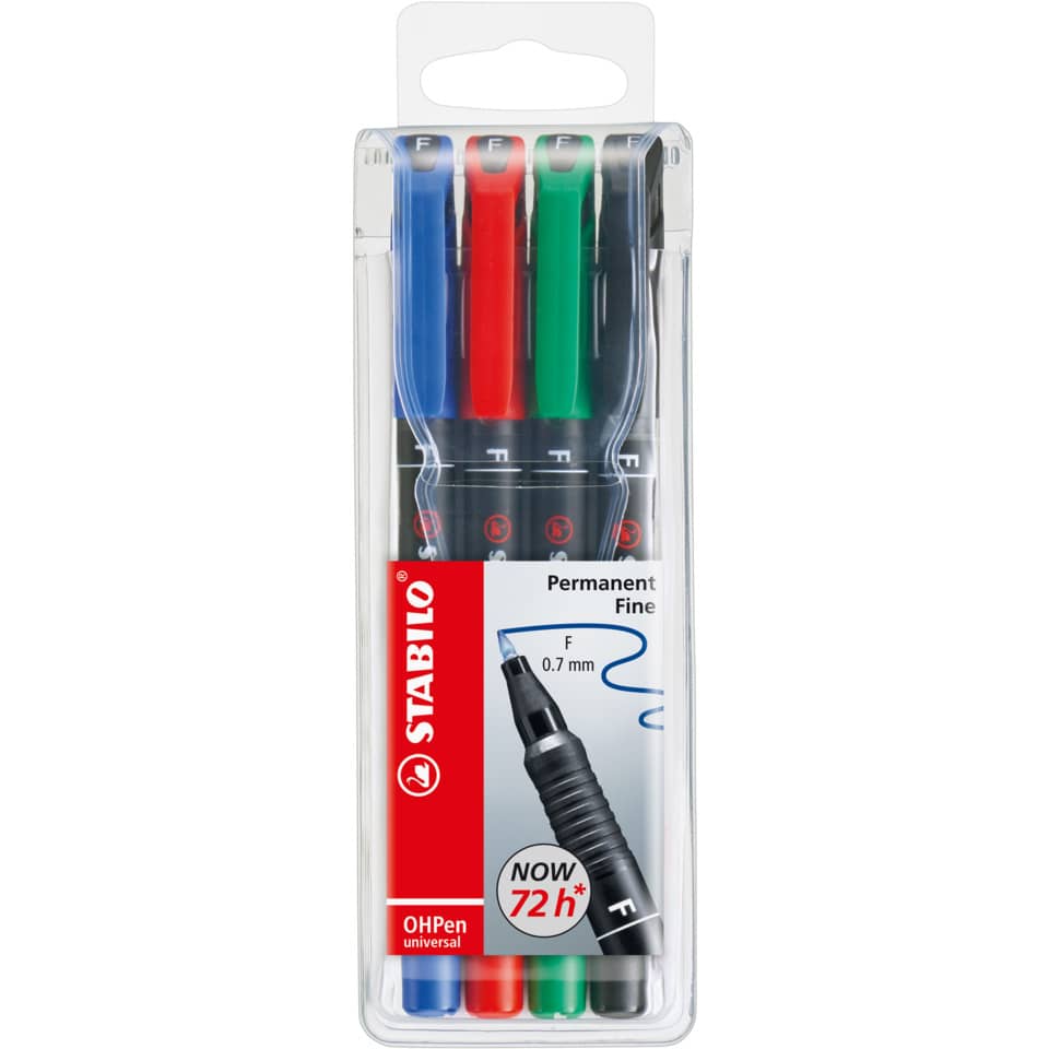 Folienstift OHPen universal, 0,7 mm, permanent, Etui mit 4 Stiften STABILO 842/4 STABILO  842/4 permanent