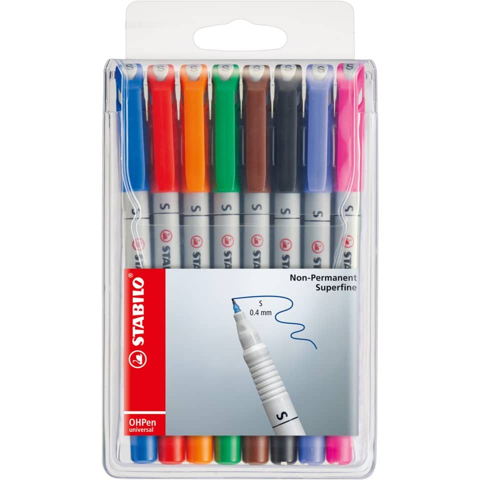 Folienstift OHPen universal, 0,4 mm, wasserlöslich, Etui mit 8 Stiften STABILO 851/8 STABILO 851/8 wasserlöslich