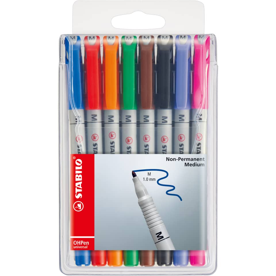 Folienstift OHPen universal, 1 mm, wasserlöslich, Etui mit 8 Stiften STABILO 853/8 STABILO 853/8 wasserlöslich