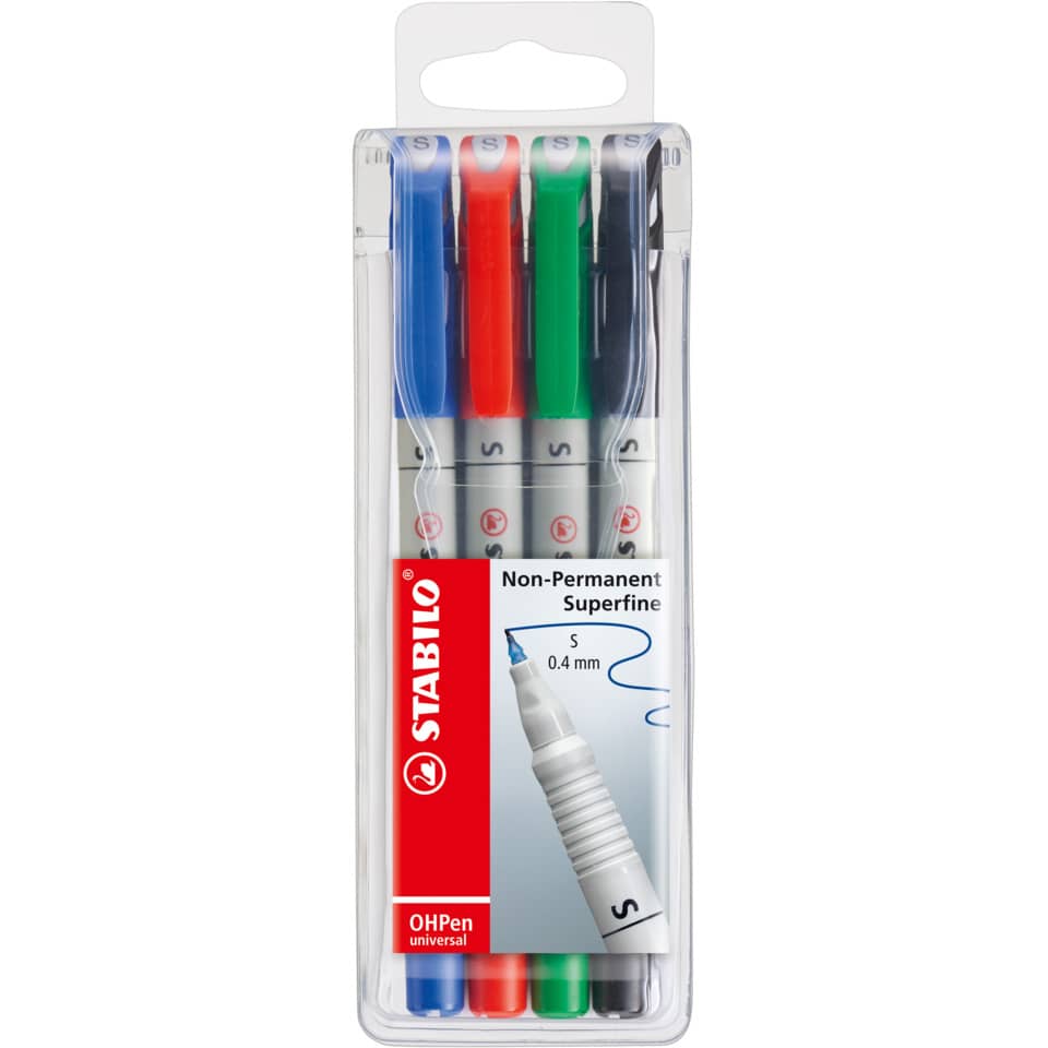 Folienstift OHPen universal, 0,4 mm, wasserlöslich, Etui mit 4 Stiften STABILO 851/4 STABILO  851/4 wasserlöslich