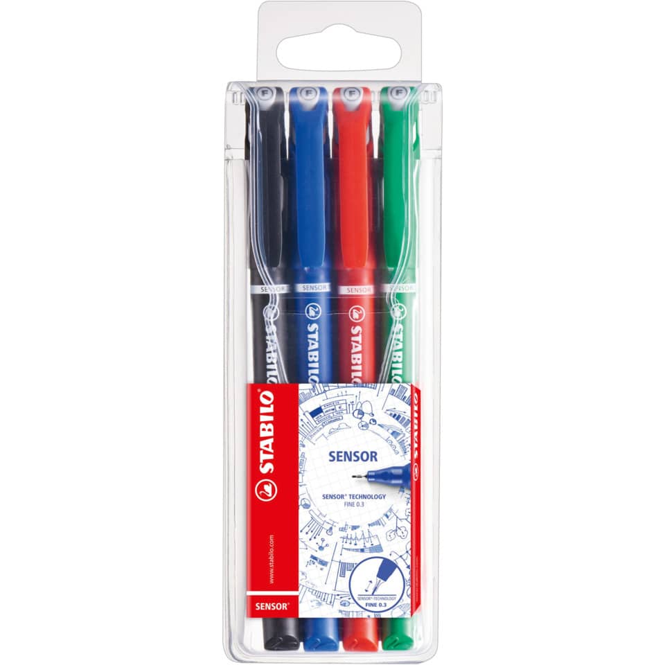 Fineliner SENSOR® fine Etui, 0,3 mm, Kunststoffetui mit 4 Stiften STABILO 189/4