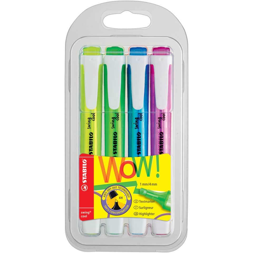 Textmarker swing® cool Etui, 4 Stifte, sortiert STABILO 275/4 STABILO 275/4 Blister