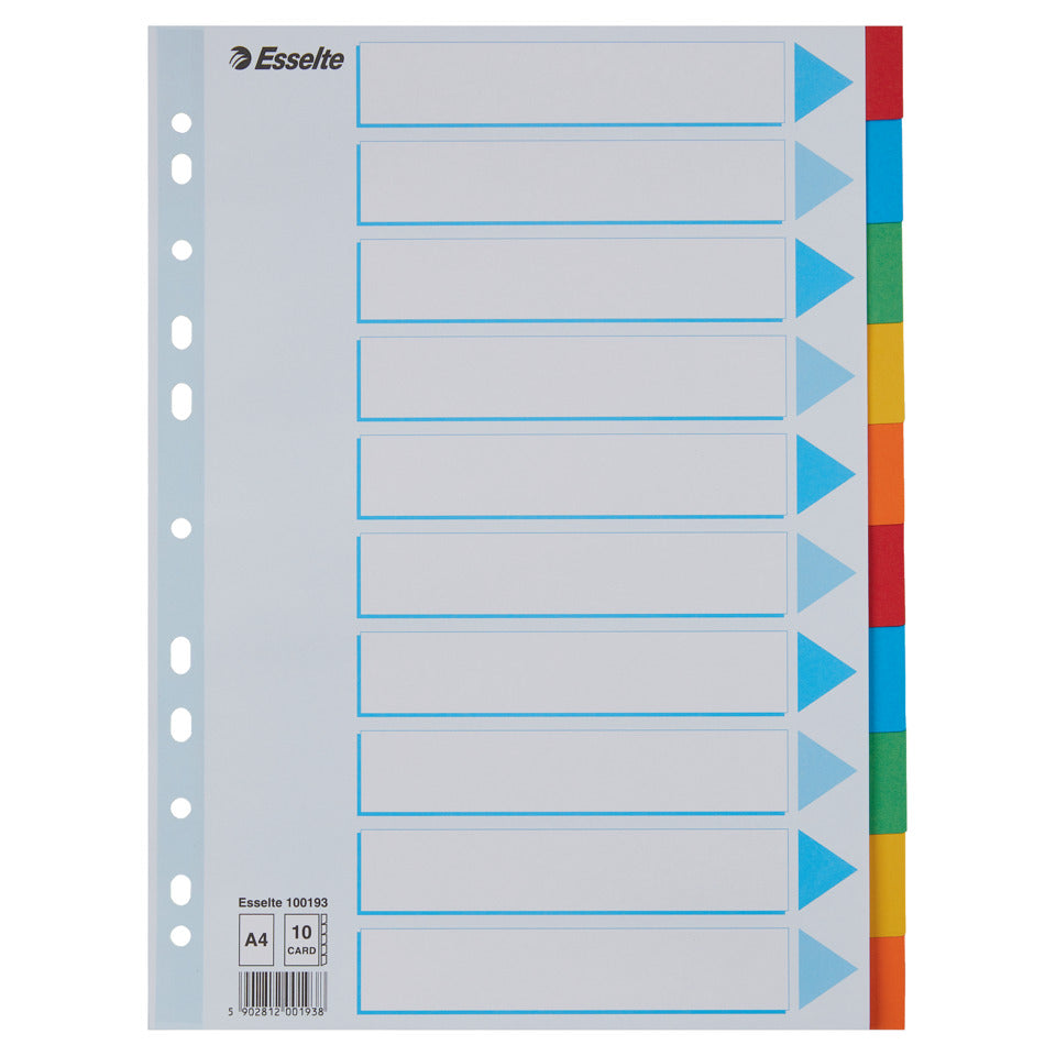 Kartonregister Standard Blanko, A4, Karton, 10 Blatt, weiss ESSELTE 100193 ESSELTE 100193 Karton fbg.Tabs