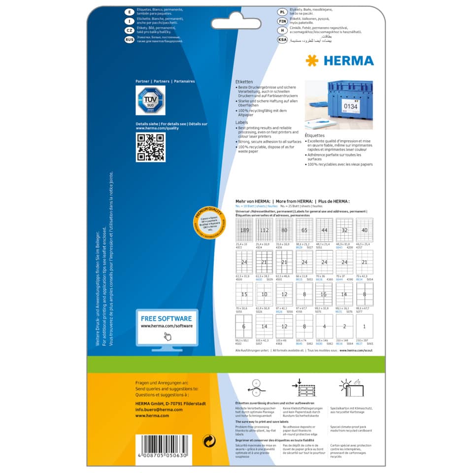 Etiketten Premium permanent, 105x148mm, 100 Stück, weiß HERMA 5063 HERMA 5063 permanent haftend