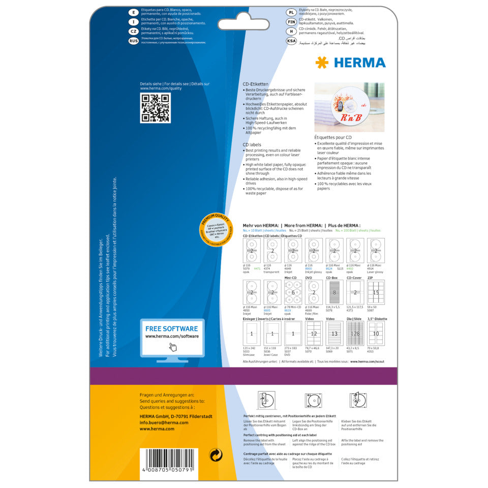 CD-Etiketten permanent, Ø116mm, 50 Stück, weiß HERMA 5079 HERMA 5079/8381 50 Stück permanent