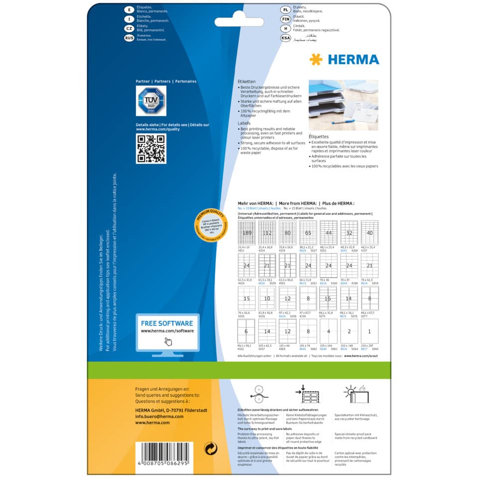 Etiketten Premium permanent, 38,1x21,2mm, 650 Stück, weiß HERMA 8629 HERMA 8629  650 St. permanent haftend