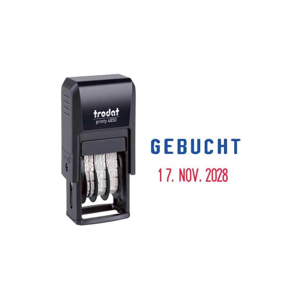 Datumstempel Printy mit Lagertext GEBUCHT TRODAT 4850/L7 TRODAT 4850 L7 GEBUCHT Fixtext