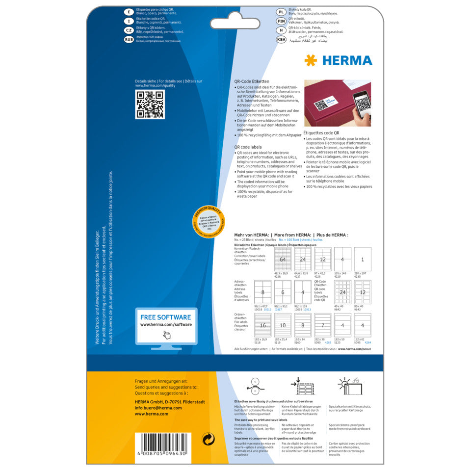 QR-Code-Etiketten permanent, 80x40mm, 300 Stück, weiß HERMA 9643 HERMA 9643 QR-Code