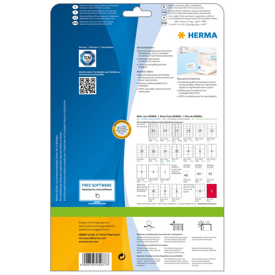 Etiketten Premium permanent, 99,1x67,7mm, 200 Stück, weiß HERMA 5077 HERMA 5077  200 Stück permanent haftend