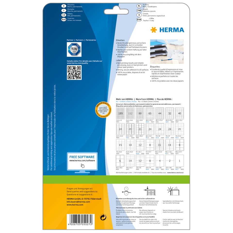 Etiketten Premium permanent, 48,3x25,4mm, 1100 Stück, weiß HERMA 5051 HERMA 5051 Premium 1100 St. permanent