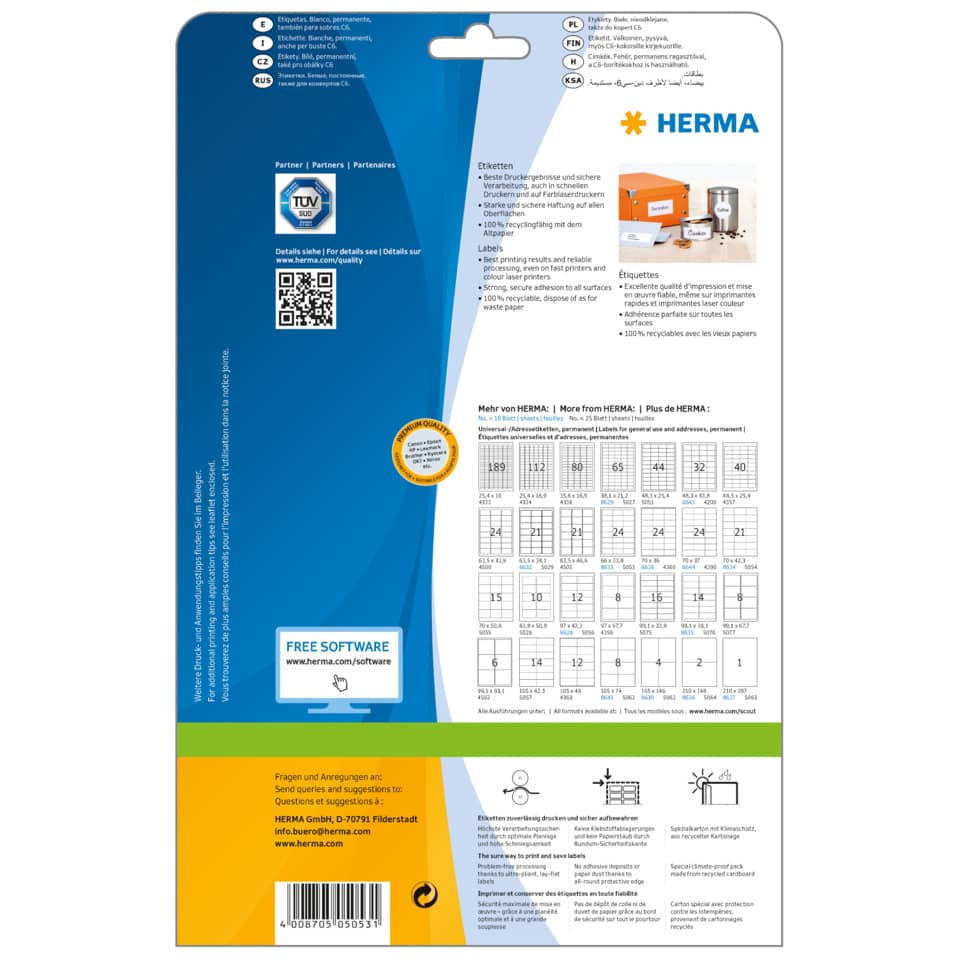 Etiketten Premium permanent, 66x33,8mm, 600 Stück, weiß HERMA 5053 HERMA 5053  600 Stück permanent haftend