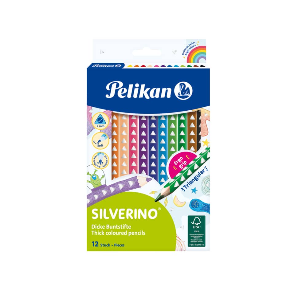 Farbstifte 12 Stück Silverino, dreieckig, dick, 5 mm, sortiert PELIKAN 100401596 PELIKAN 100401596 700627 BSD12DN dreie