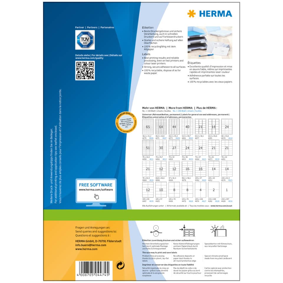 Etiketten Premium permanent, 48,5x25,4mm, 4000 Stück, weiß HERMA 4474 HERMA 4474 SuperPrint