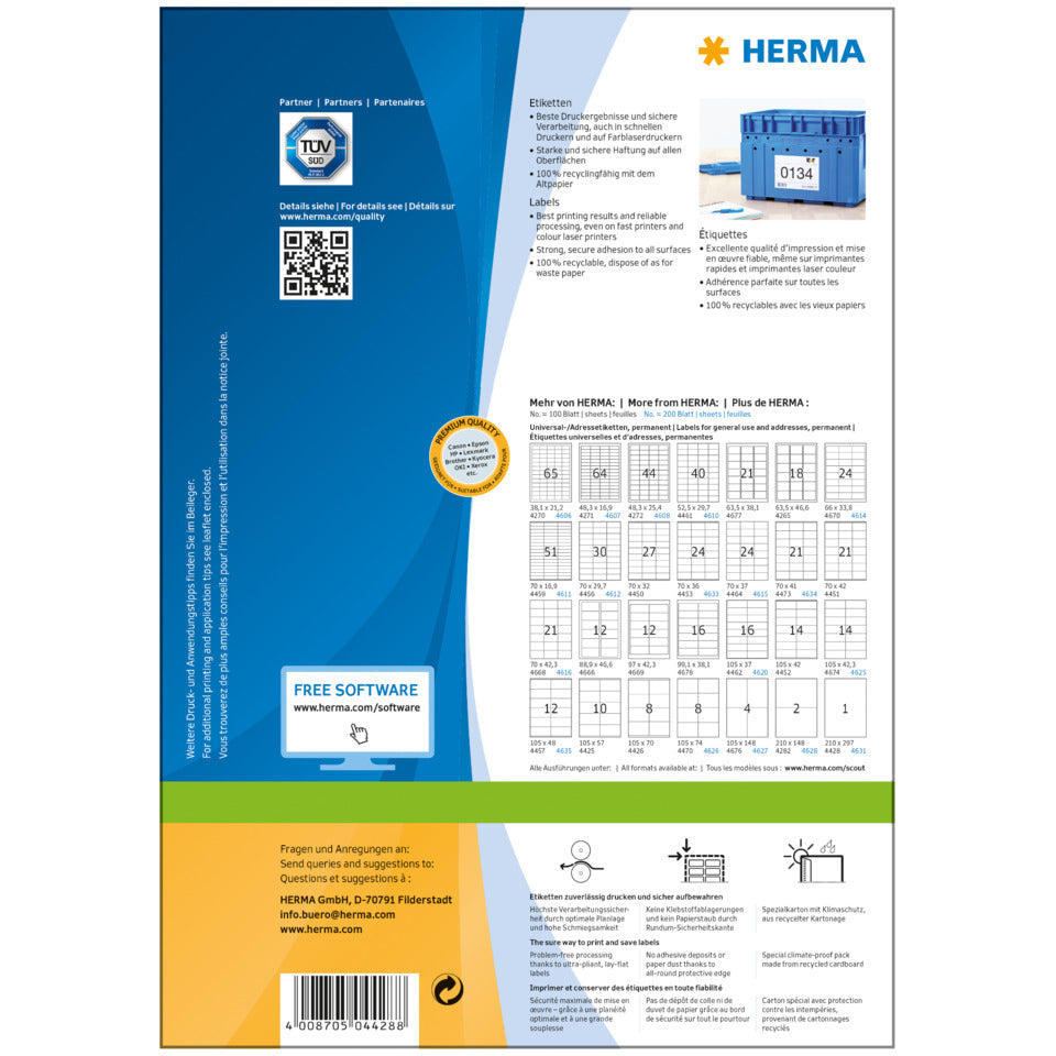 Etiketten Premium permanent, 210x297mm, 100 Stück, weiß HERMA 4428 HERMA 4428  100 Stück permanent haftend