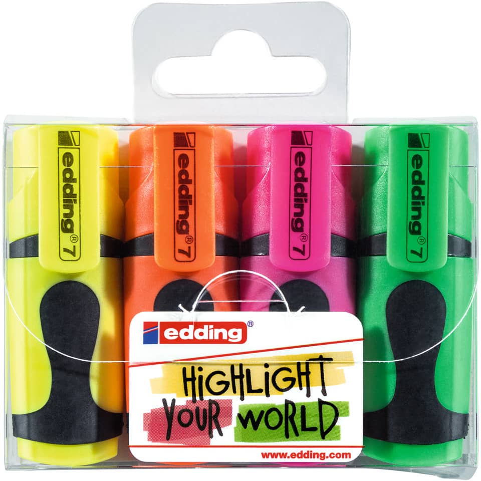 Textmarker 7 mini, 1-3mm, 4 Stück, sortiert EDDING 4-7-4 EDDING 4-7-4 mini 4ST