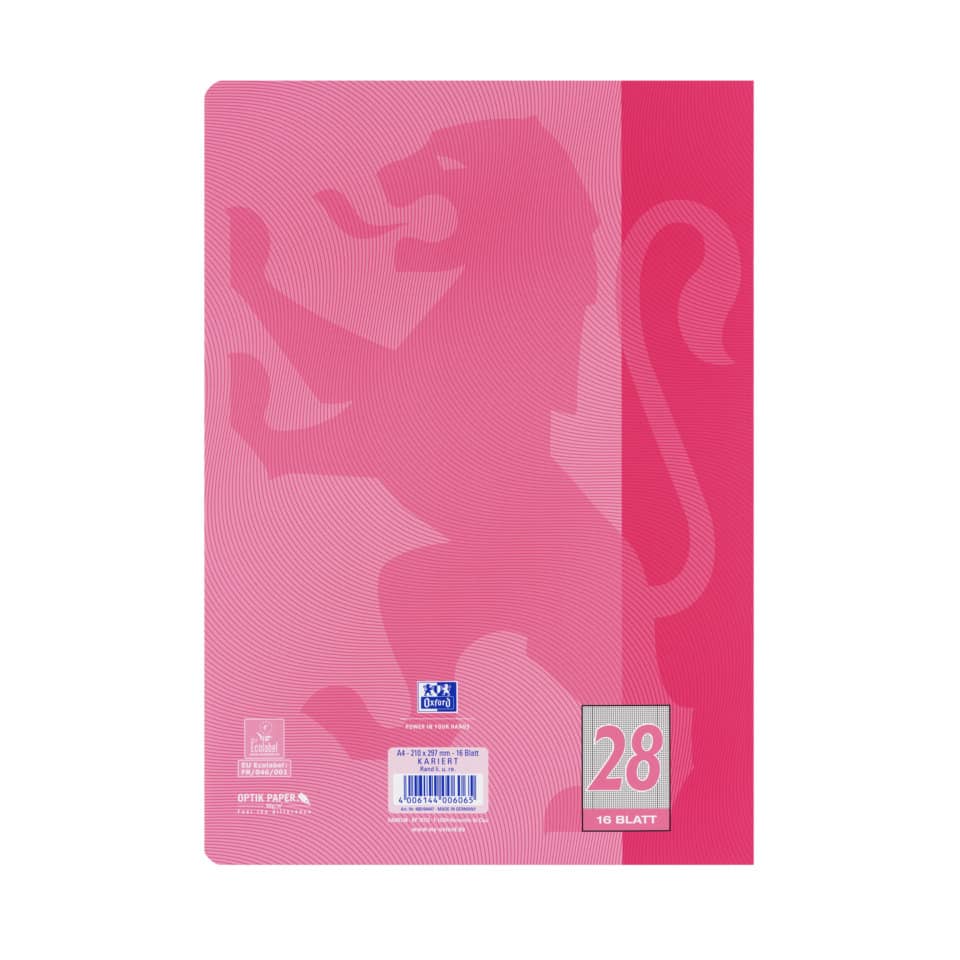 Heft Touch, A4, 90g/m², 16 Blatt, kariert, rosa OXFORD 400104447