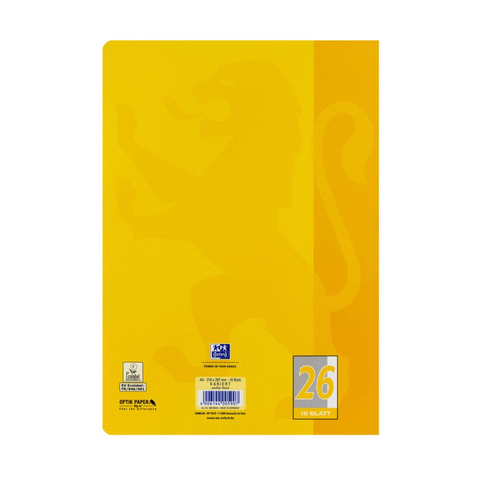 Heft Touch, A4, 90g/m², 16 Blatt, kariert, sonnengelb OXFORD 400104443