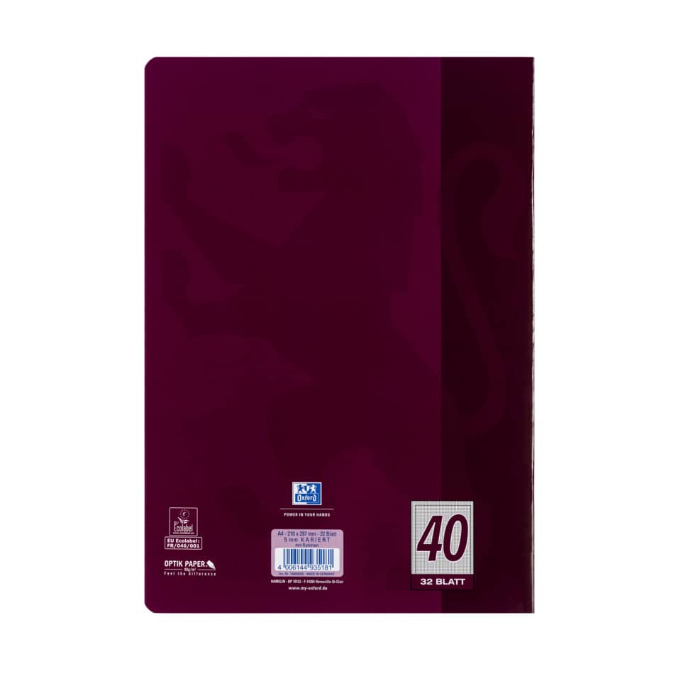Heft, A4, 90g/m², 32 Blatt, Lin.40, kariert mit Rand OXFORD 100050335