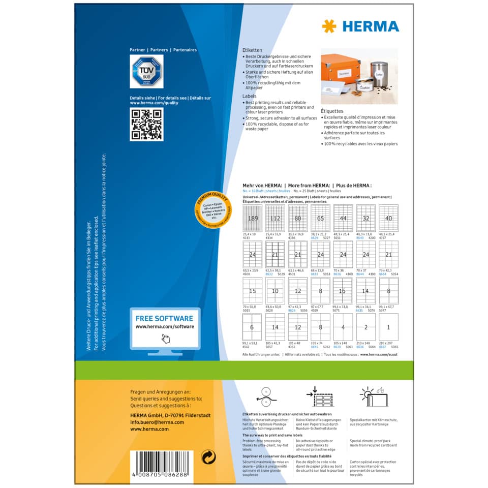 Etiketten Premium permanent, 97x42,3mm, 120 Stück, weiß HERMA 8628 HERMA 8628  120 Stück permanent haftend