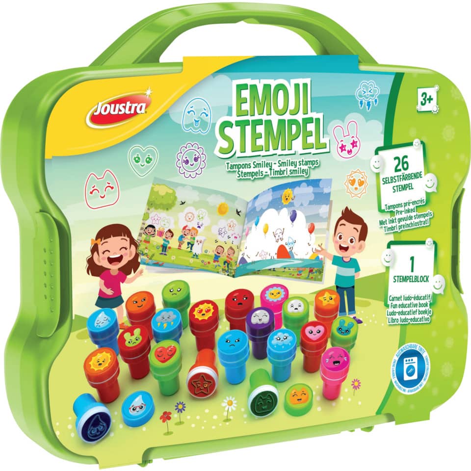 Motivstempel Emoji, selbstfärbend, Kunststoffkoffer mit 26St+1St Stempel-Block JOUSTRA J41817 JOUSTRA J41817 im Koffer