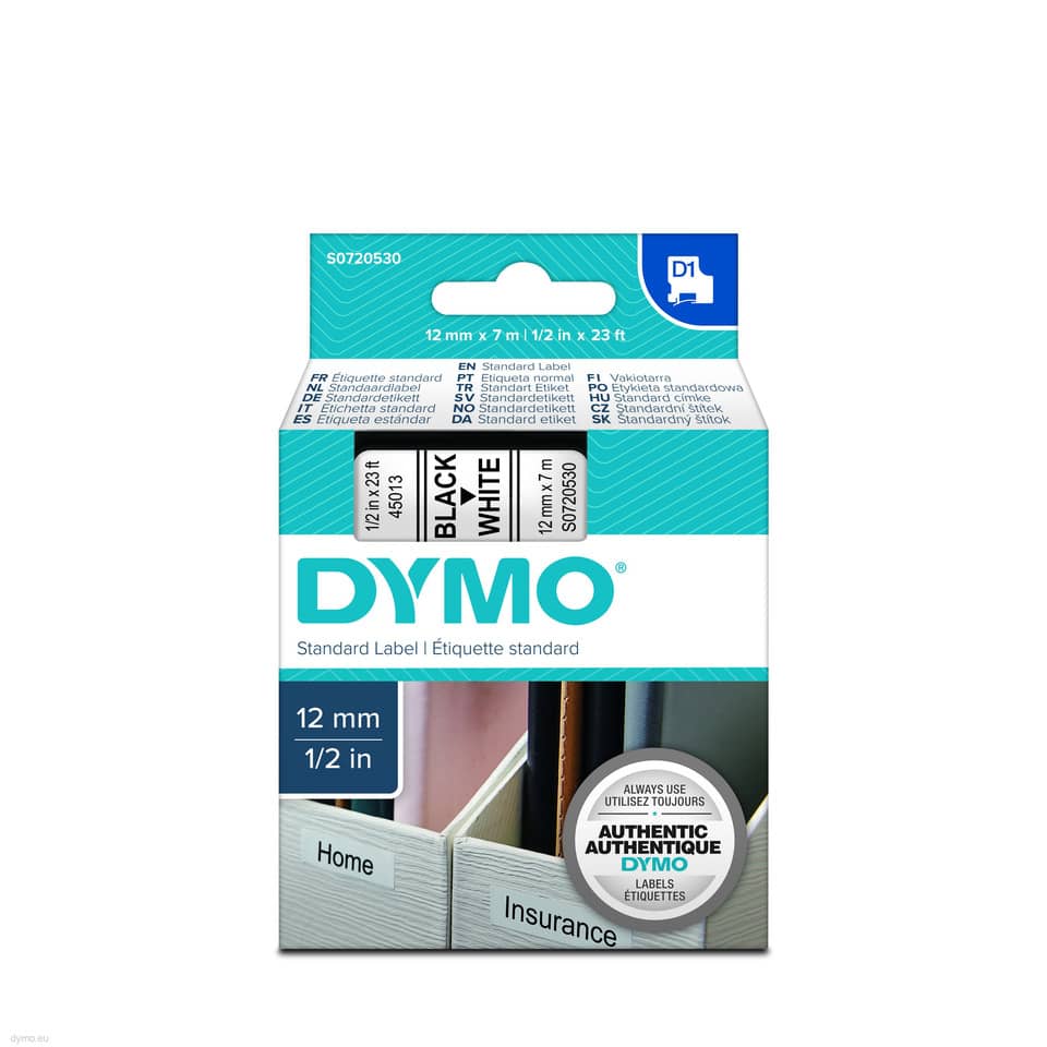 Schriftband, 12mmx7m, 10 Stück, schwarz/weiß DYMO 2093097 DYMO 2093097 12mm 7M ablösbar