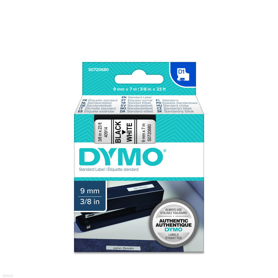 Schriftband, 9mmx7m, 10 Stück, schwarz/weiß DYMO 2093096 DYMO 2093096 9mm 7M ablösbar