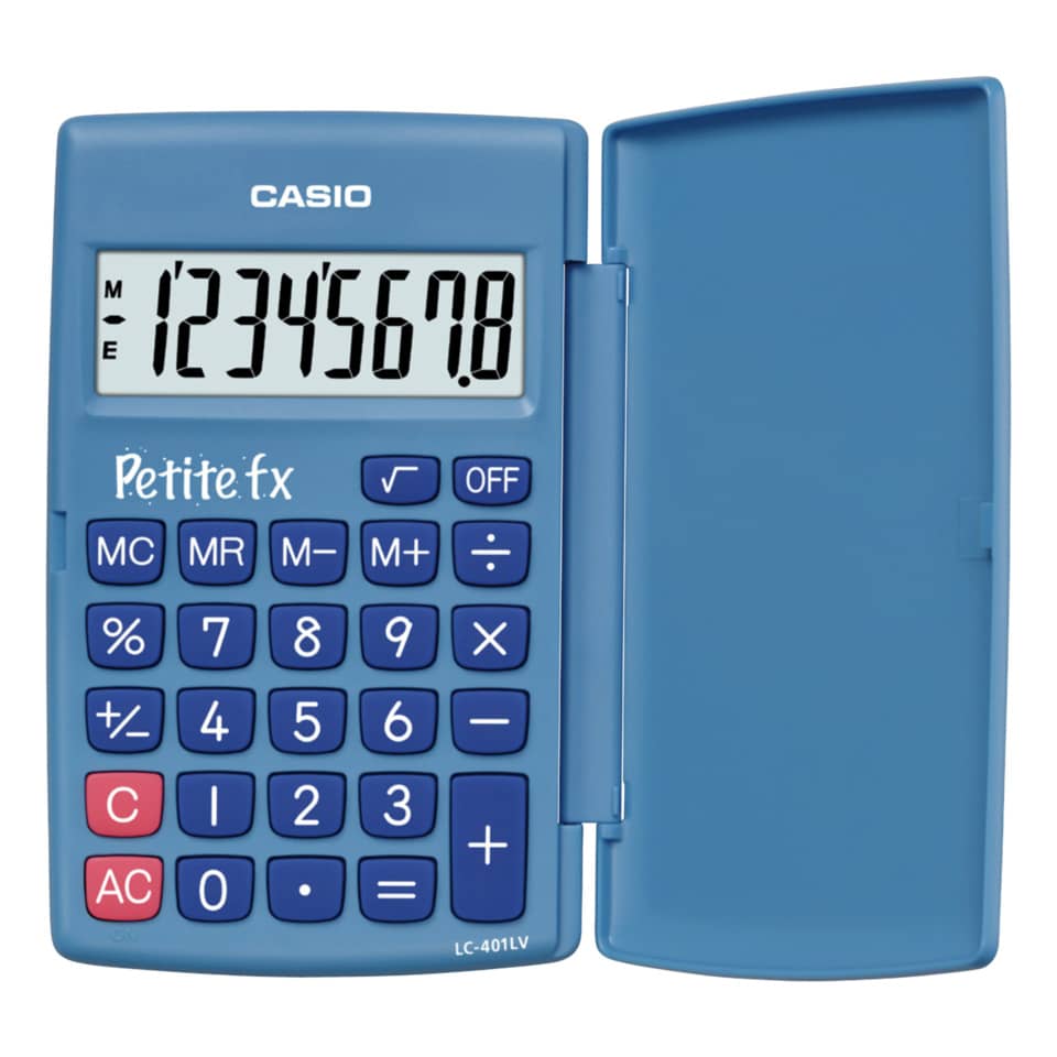 Taschenrechner "Petite fx", blau, 360° umklappbarer Schutzdeckel, Batteriebetrieb CASIO LC-401LV-BU CASIO LC-401LV-BU 75x10,7x120mm BxHxT