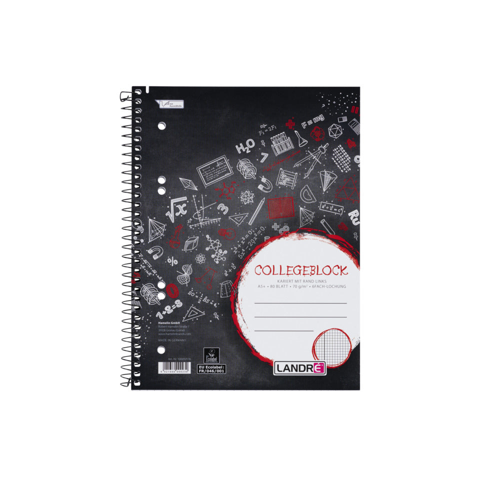 Collegeblock, DIN A5+, kariert, 80 Blatt, 70g/qm chlorfrei LANDRE 400197335 LANDRE 400197335/100050176 kariert Rand