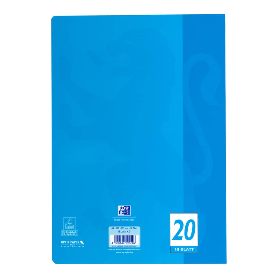 Heft, A4, 90g/m², 16 Blatt, Lin.20, blanko, türkisblau OXFORD 100050306
