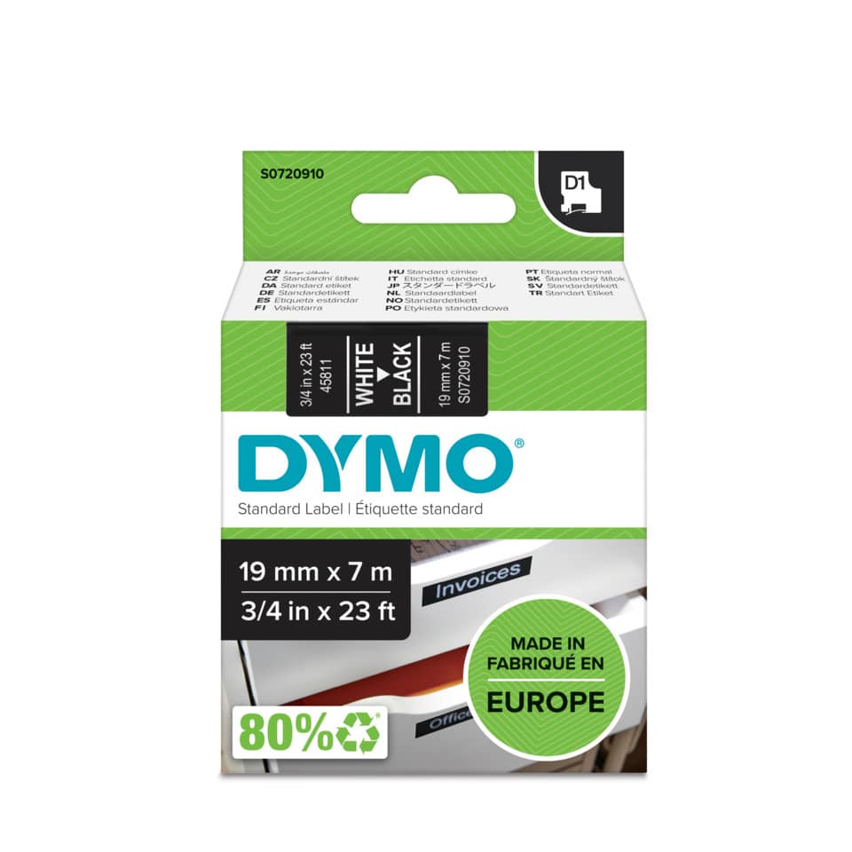 Schriftband, 19mmx7m, weiß/schwarz DYMO S0720910 DYMO S0720910 45811