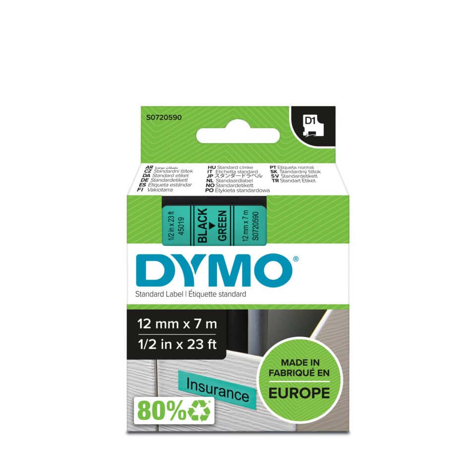 Schriftband 45019, 12mmx7m, schwarz/grün DYMO S0720590 DYMO S0720590  45019