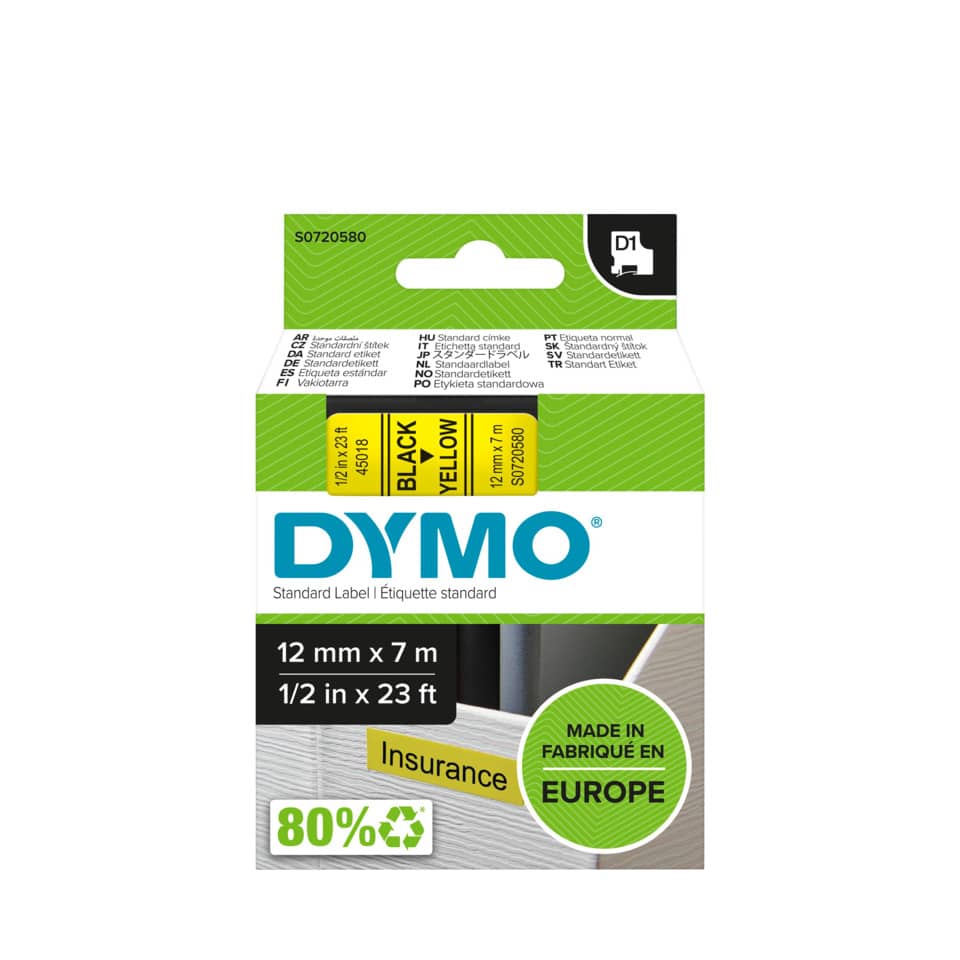 Schriftband 45018, 12mmx7m, schwarz/gelb DYMO S0720580 DYMO S0720580 45018