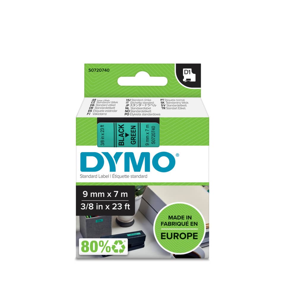 Schriftband D1 Polyester 9mm/7m schwarz/grün DYMO S0720740 DYMO S0720740 9mm 7m
