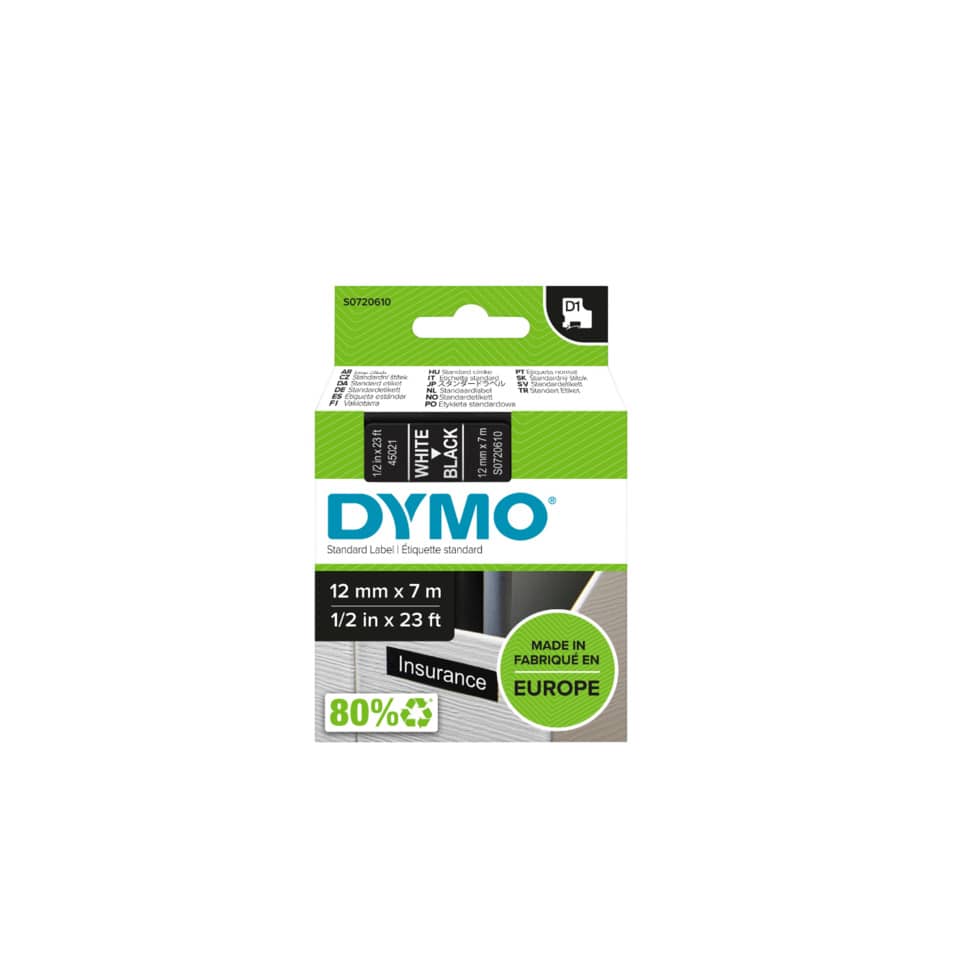 Schriftband 45021, 12mmx7m, weiß/schwarz DYMO S0720610 DYMO S0720610 45021