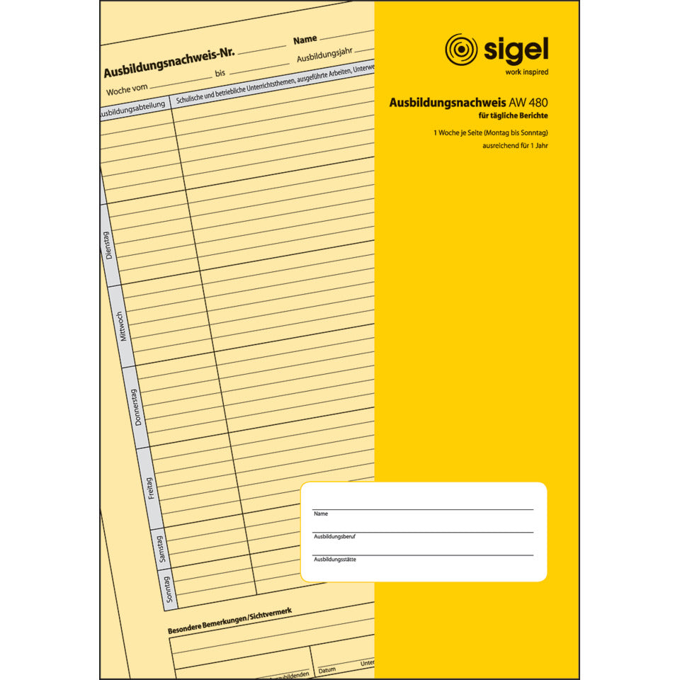 Ausbildungsnachweis A4, 28 Blatt SIGEL AW480