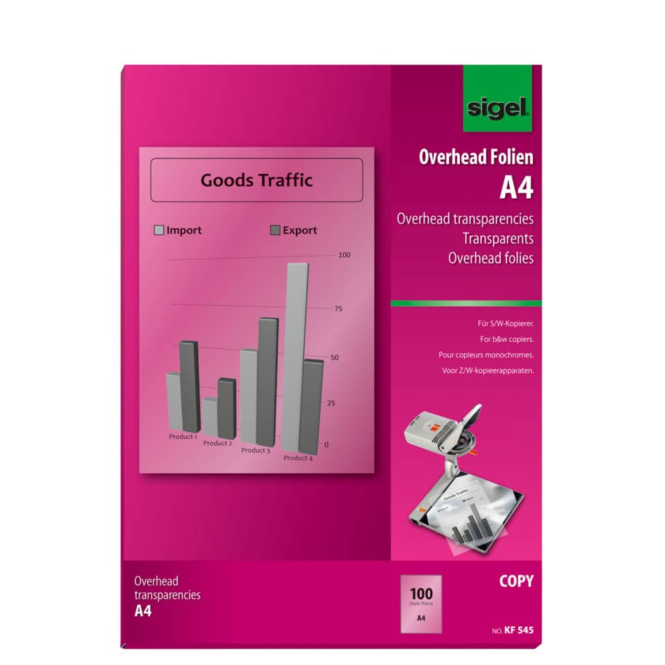 Kopierfolie S/W A4 transparent, stapelverarbeitbar, 100µm, 100 Blatt SIGEL KF545 SIGEL KF545 100BL