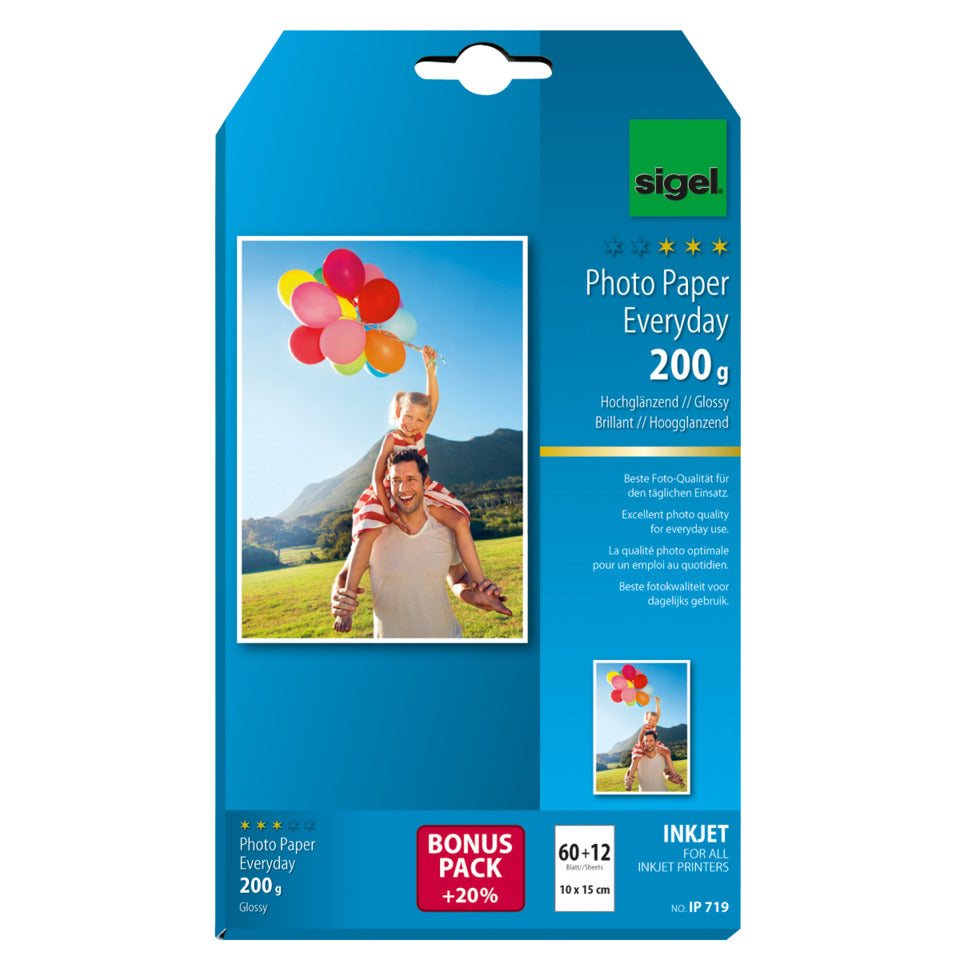 Inkjet Fotopapier Everyday, 10 x 15cm, 200g/m², 60+12 Blatt SIGEL IP719 SIGEL IP719 Everyd10x15cm 200g