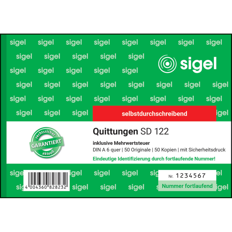 Quittung inkl. Mwst., A6, 2x50 Blatt SIGEL SD122 SIGEL SD122 +DU Papier