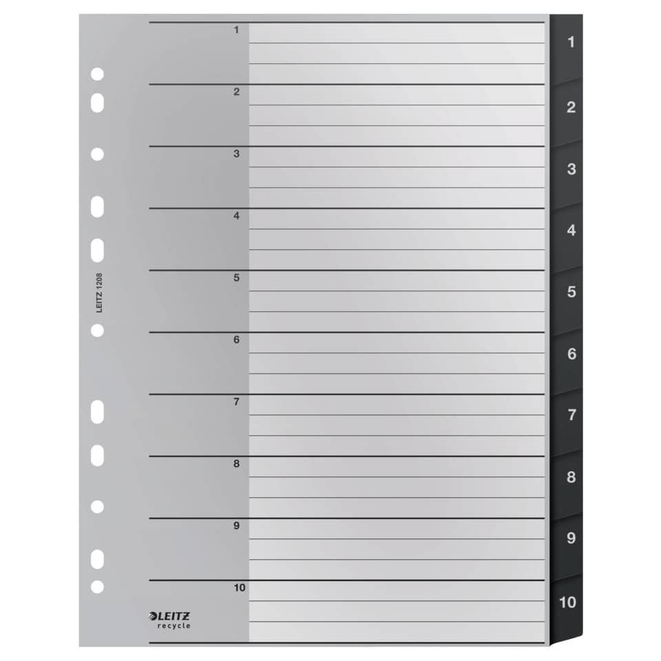 Plastikregister Recycle 1-10, A4 Maxi, PP, 10 Blatt, schwarz LEITZ 1208-00-00