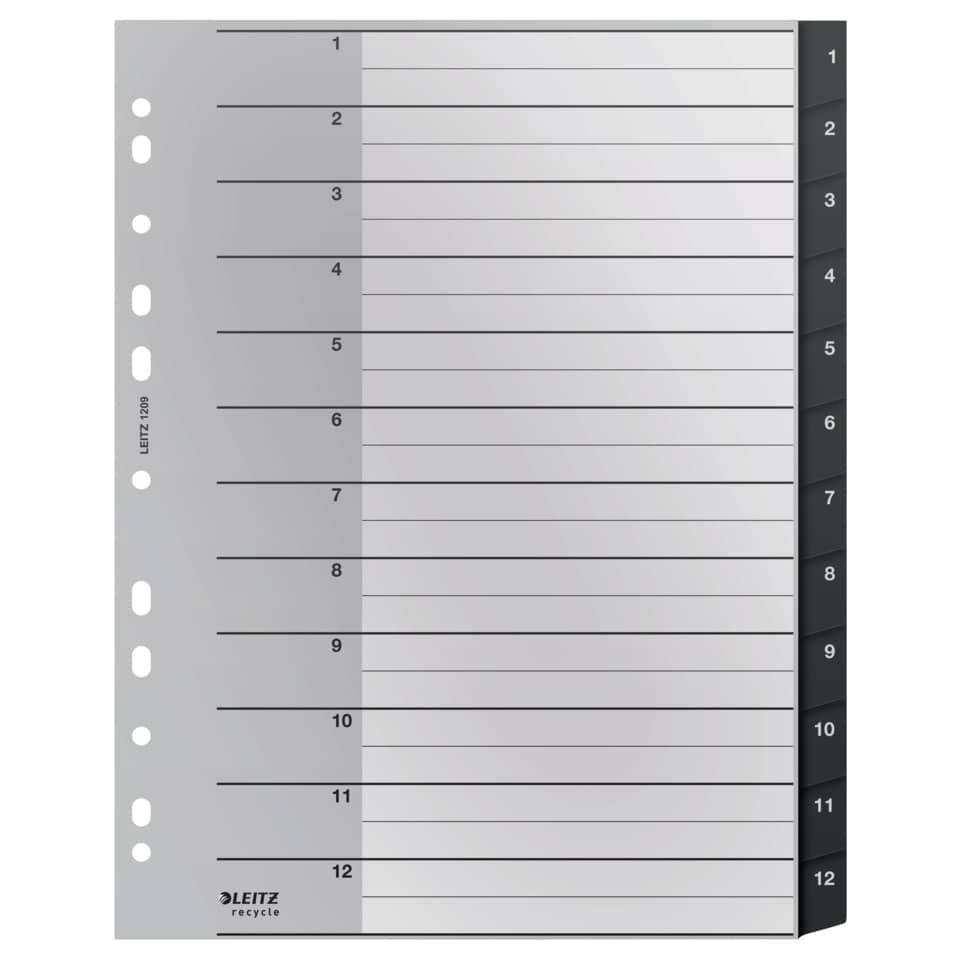 Plastikregister Recycle 1-12, A4 Maxi, PP, 12 Blatt, schwarz LEITZ 1209-00-00