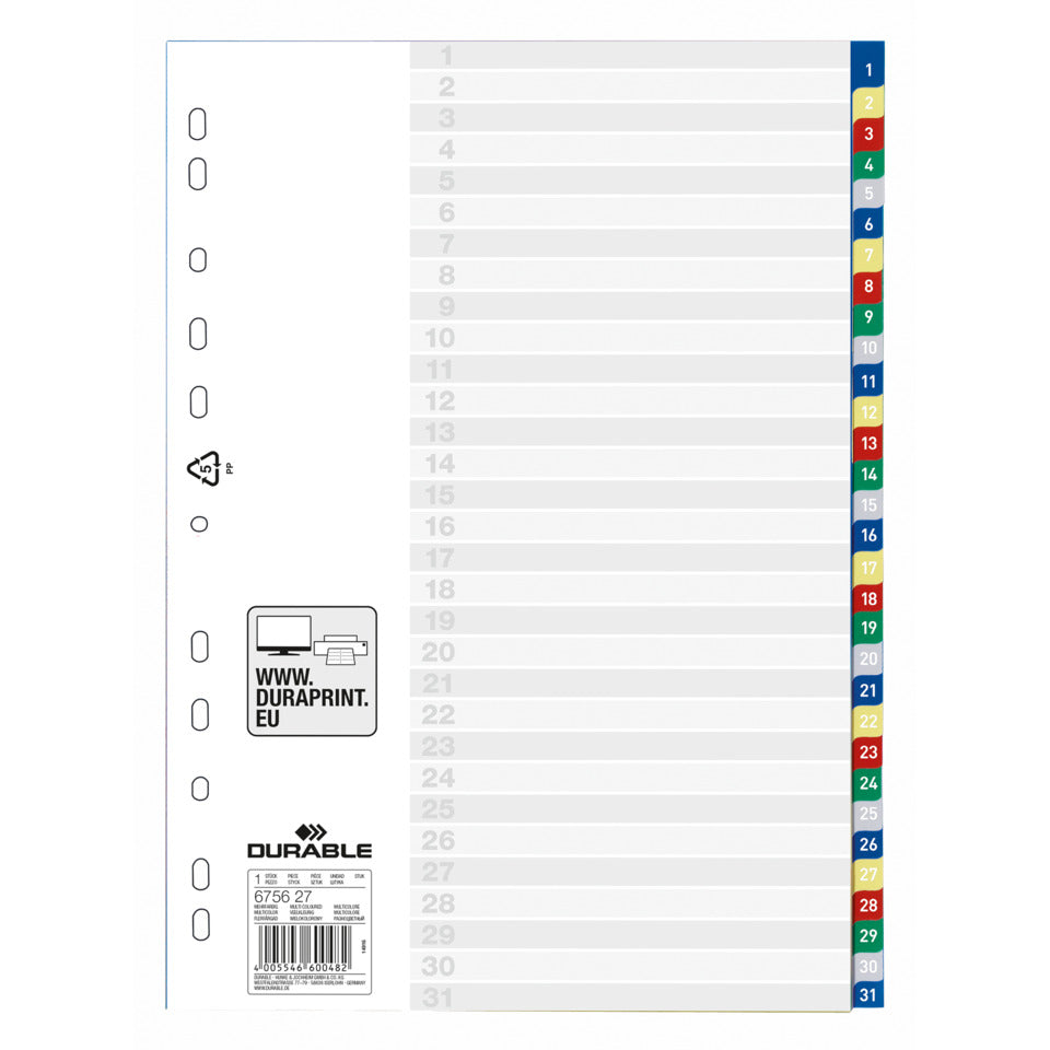 Zahlenregister 1-31, A4, Kunststoff DURABLE 6756.27