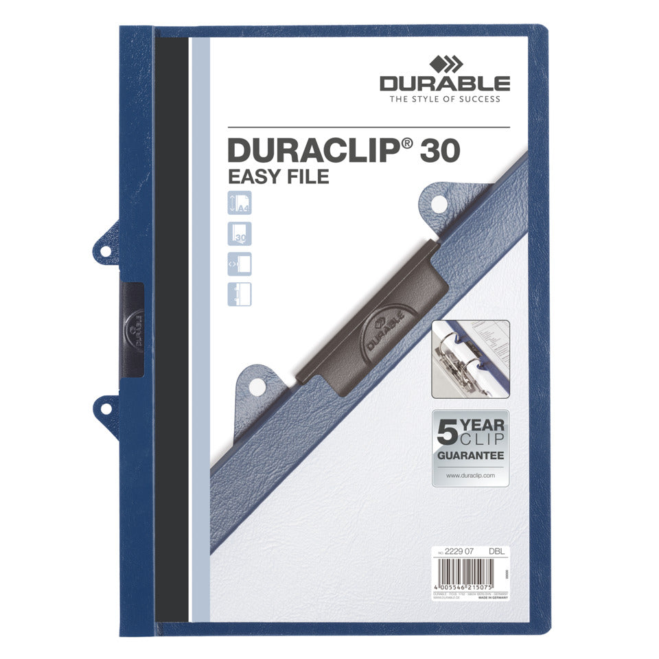 Klemmmappe DURACLIP® 30 EASY FILE, Kunststoff, 30 Blatt, transparent/dunkelblau DURABLE 2229 07 DURABLE 2229 07 EASY FILE
