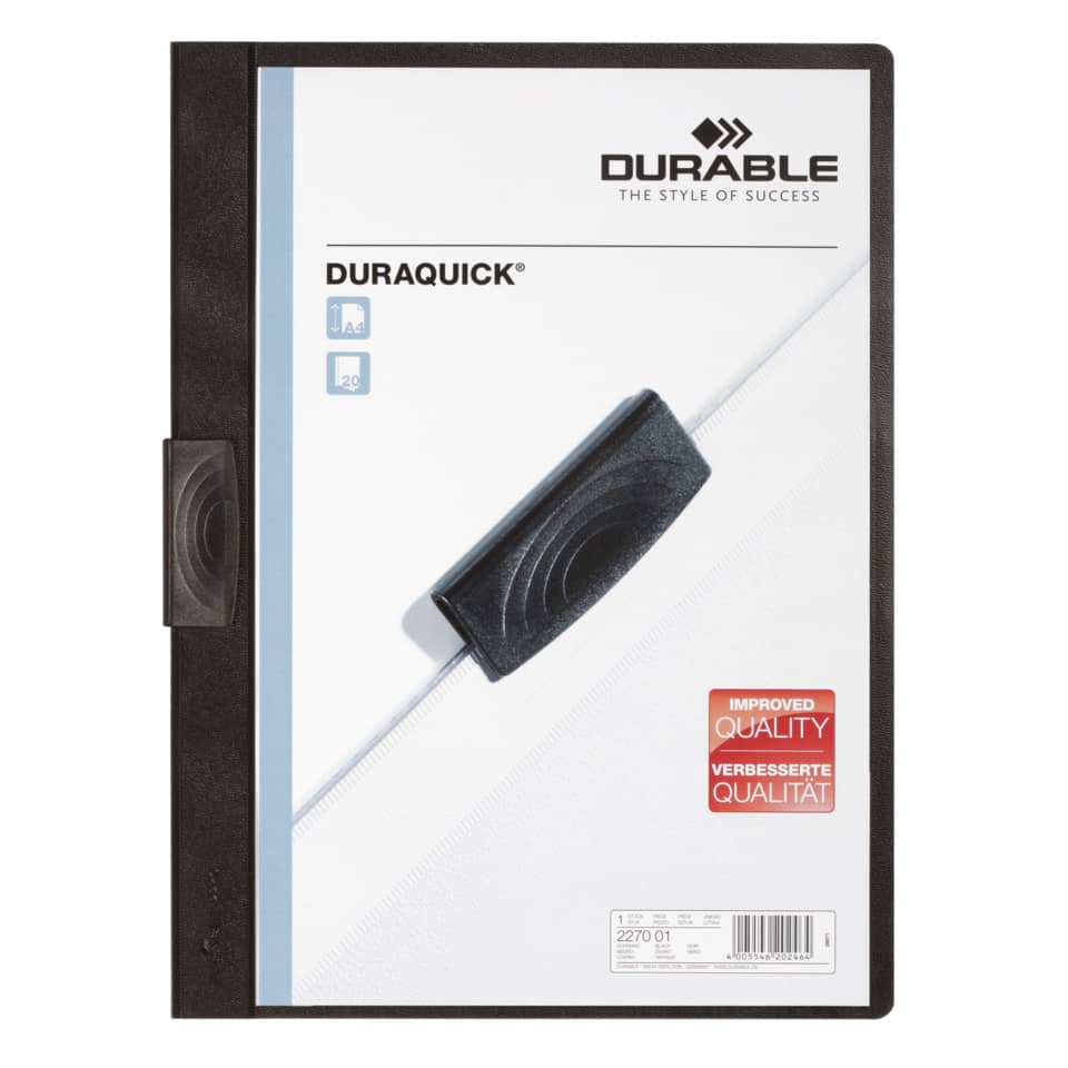 Klemm-Mappe DURAQUICK®, Weich-/Hartfolie, 20 Blatt, transparent/schwarz DURABLE 2270 01 DURABLE 2270 01 Plastik 20BL