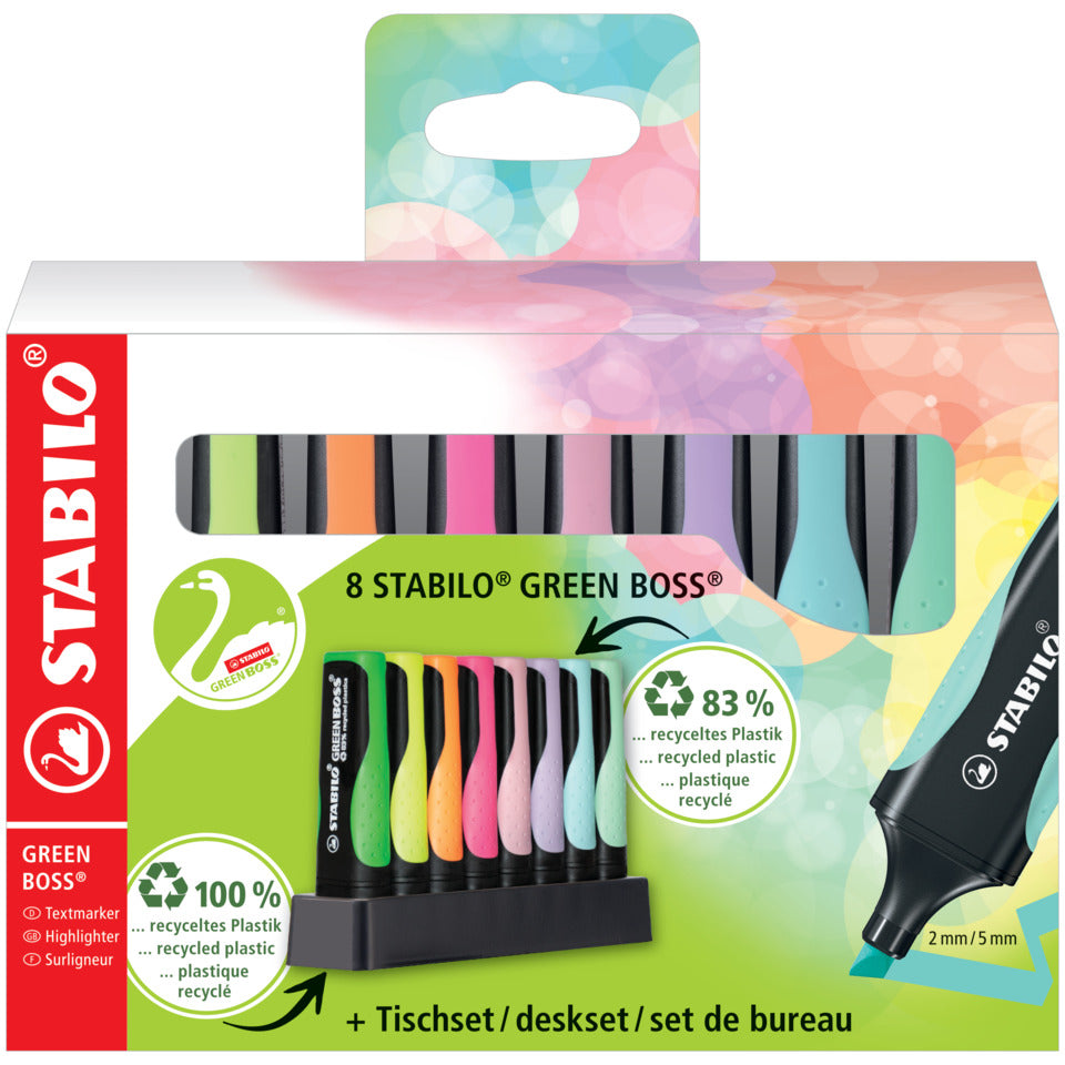 Textmarker GREEN BOSS®, 2-5mm, Tischset mit 8 Stiften STABILO 6070/08-5 STABILO 6070/08-5 Tischset
