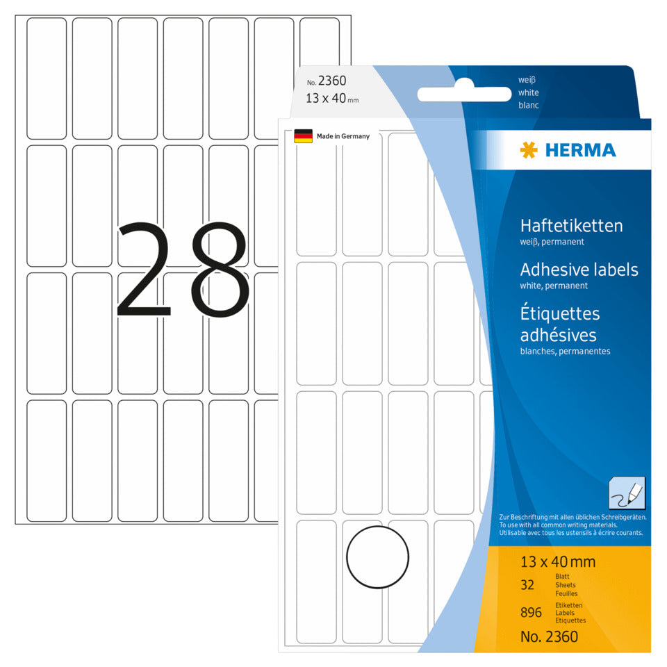 Etiketten permanent, 13x40mm, 896 Stück, weiß HERMA 2360 HERMA 2360 permanent haftend