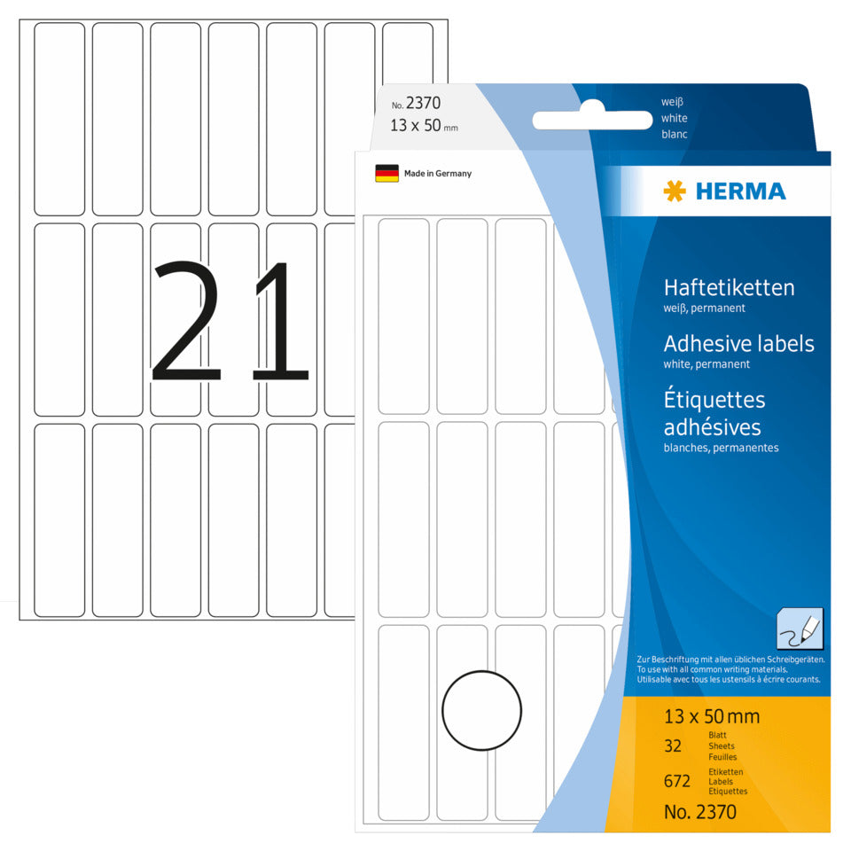 Etiketten permanent, 13x50mm, 672 Stück, weiß HERMA 2370 HERMA 2370 permanent haftend