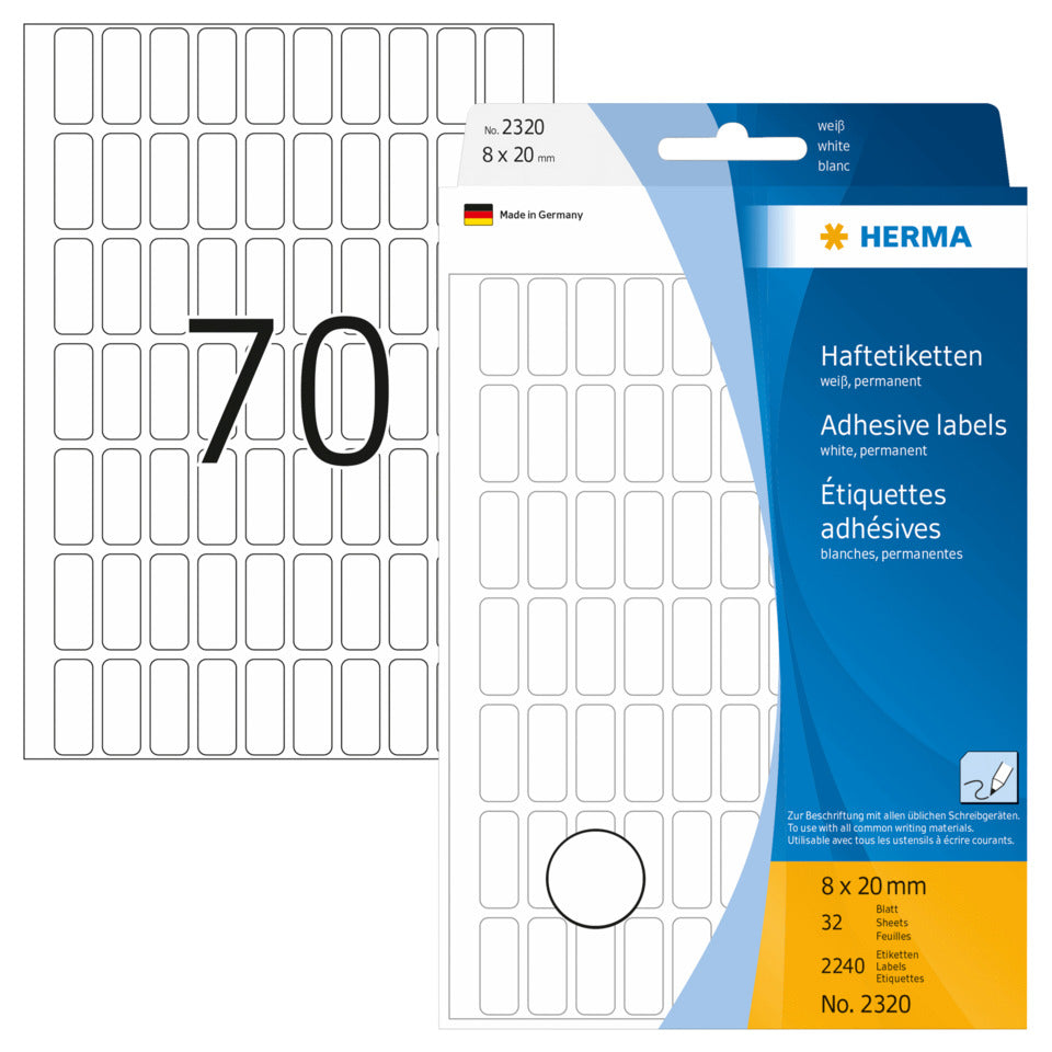 Etiketten permanent, 8x20mm, 2240 Stück, weiß HERMA 2320 HERMA 2320 permanent haftend